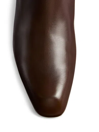 Khaite Colt Glossed Leather Ankle Boots In Brown