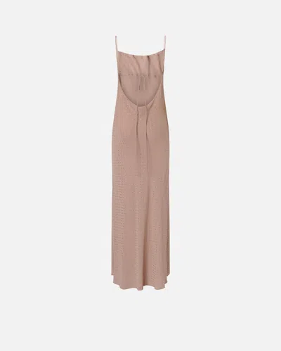 Pinko Beige Long Dress With Draped Neckline And Open Back In Tech Fabric Woman In Gray