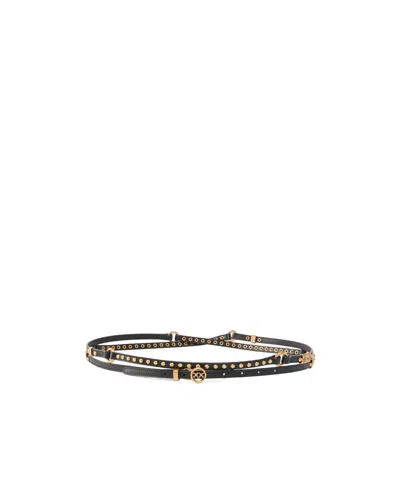 Pinko Eyelet Stud Leather Belt In Black