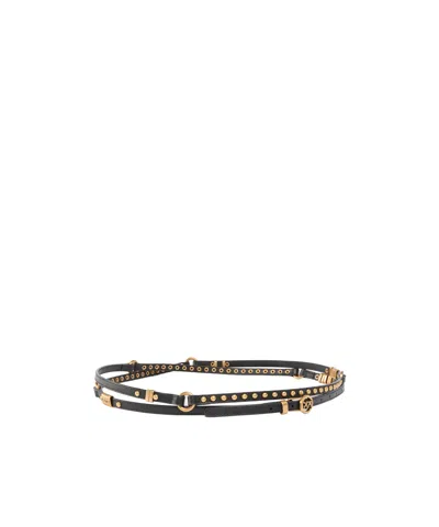 Pinko Eyelet Stud Leather Belt In Black