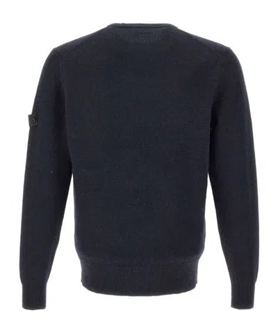 Peuterey Solid Blue Sweater With Round Neckline In Black