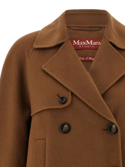 Max Mara Double-breasted Short Coat In Brown