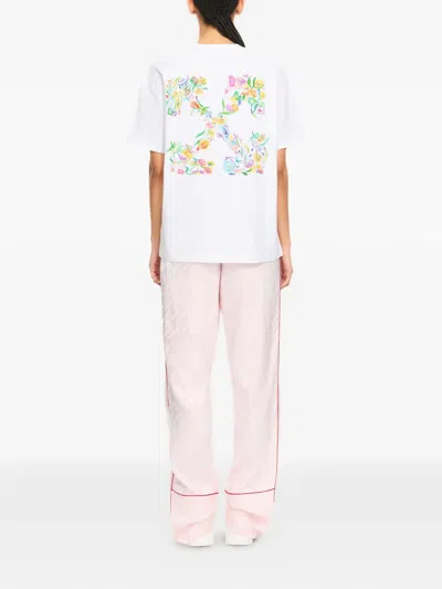 Off-white Crew Neck Cotton Floral Back T-shirt In White