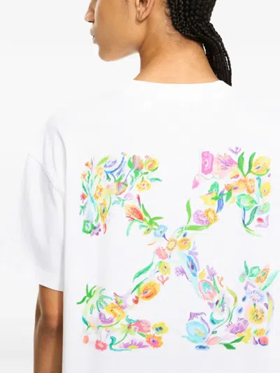 Off-white Crew Neck Cotton Floral Back T-shirt In White