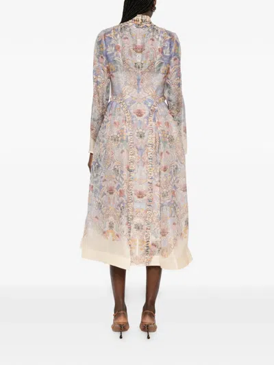 Zimmermann Womens Blue Floral Rebellion Beaded Linen And Silk Midi Dress Xs In Neutral