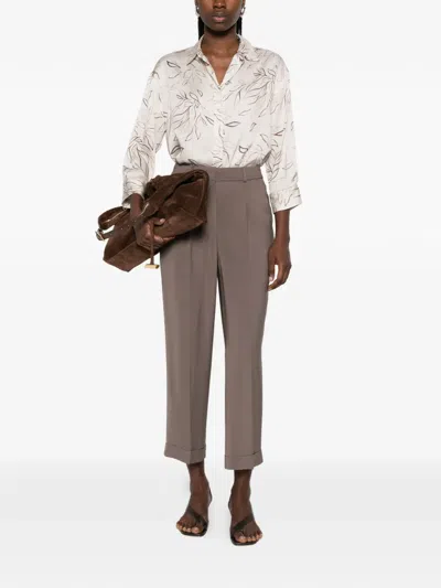 Peserico Beige Blouse Leaf Pattern Blouse In White