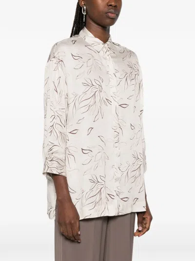 Peserico Beige Blouse Leaf Pattern Blouse In White
