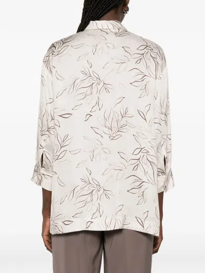 Peserico Beige Blouse Leaf Pattern Blouse In White