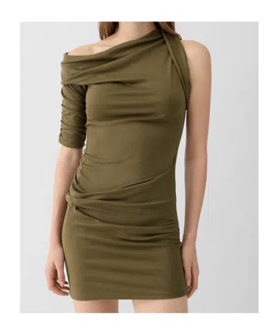 Jacquemus Asymmetric Green Mini Dress With Gathered Details In Green