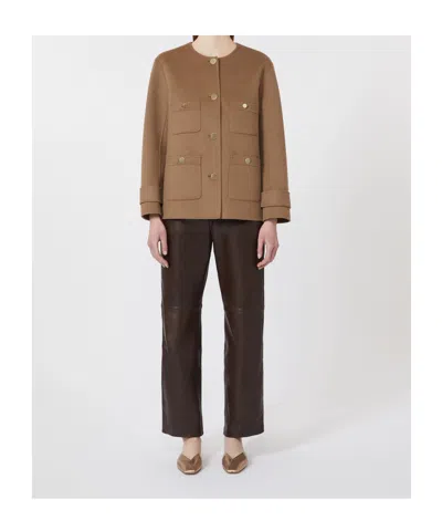 Max Mara Cropped Wool Broadcloth Jacket In Brown