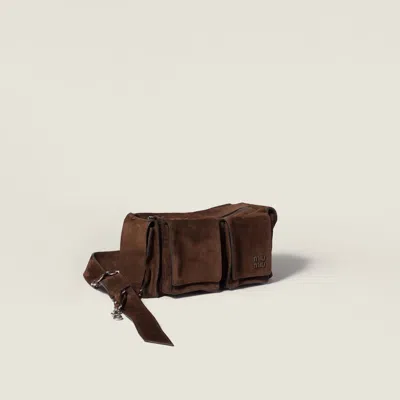 Miu Miu Suede Utilitaire Crossbody Bag Adjustable Strap In Brown