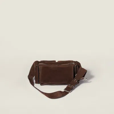 Miu Miu Suede Utilitaire Crossbody Bag Adjustable Strap In Brown