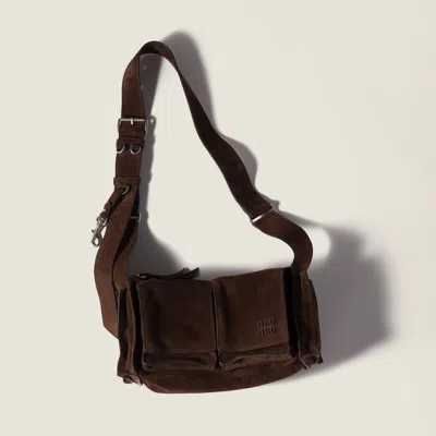 Miu Miu Suede Utilitaire Crossbody Bag Adjustable Strap In Brown