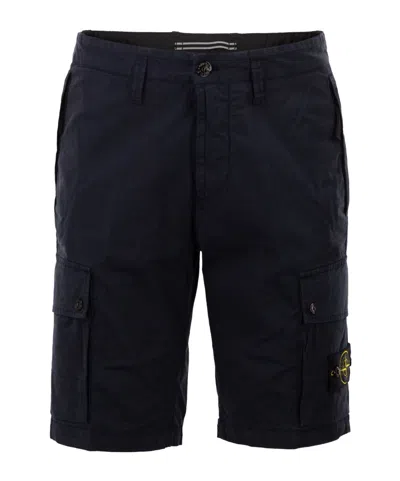 Stone Island Old Effect Cotton Cargo Bermuda Shorts Clothing In Black