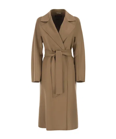 Max Mara Studio Mstcles Belted Kimono-sleeve Coat In Brown
