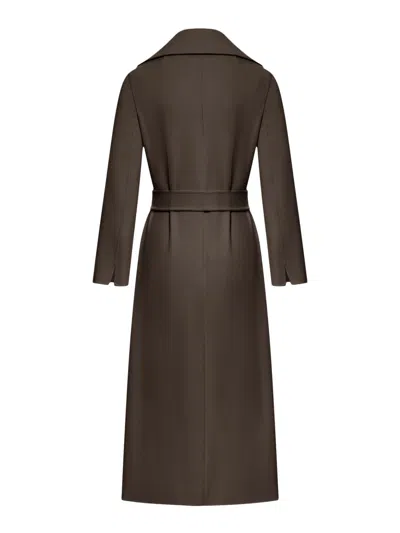 Max Mara Smmpace Long Wool Blend Belted Coat In Brown