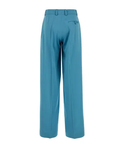 Stella Mccartney Satin Dropped Waist Straight Wide Leg Pants In Blue