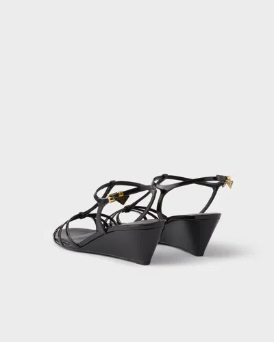 Prada Leather Sandals Wedge Heel Open Toe In Black