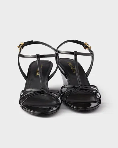 Prada Leather Sandals Wedge Heel Open Toe In Black