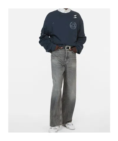 Acne Studios Distressed Logo Sweatshirt In Blue