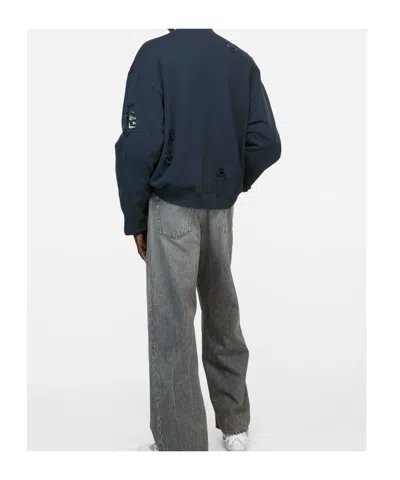 Acne Studios Distressed Logo Sweatshirt In Blue