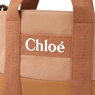 Chloé Kids Logo-print Panel Tote Bag In Brown