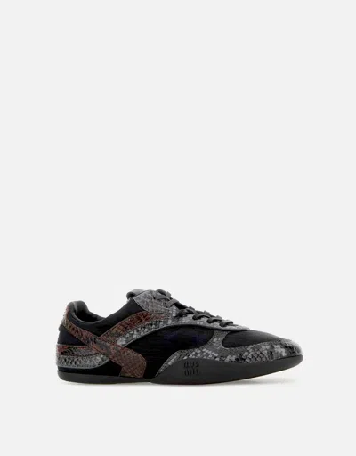 Miu Miu Gymnasium Technical Fabric And Python-print Ayers Leather Sneakers In Multi
