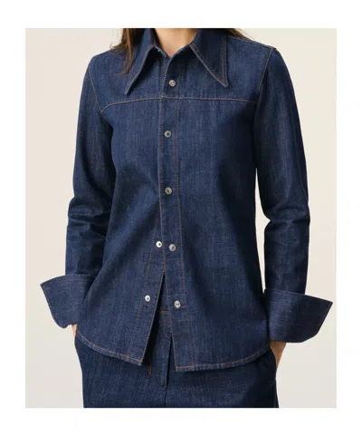 Ami Alexandre Mattiussi Women Blue Denim Full Sleeves Shirt, Xs Luxury Shirts For Women Darveys
