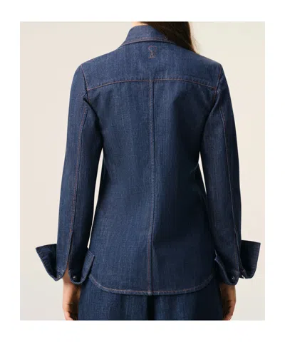 Ami Alexandre Mattiussi Women Blue Denim Full Sleeves Shirt, Xs Luxury Shirts For Women Darveys