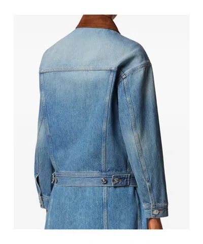 Versace Cotton Denim Jacket Long Sleeves Contrast Collar In Blue