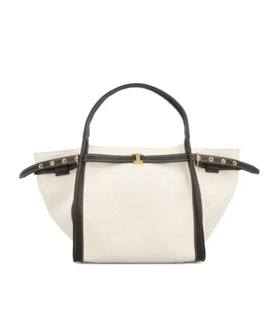 Tod's White Tote Bag With Front Leather Buckled Belt In Cotton Blend Woman