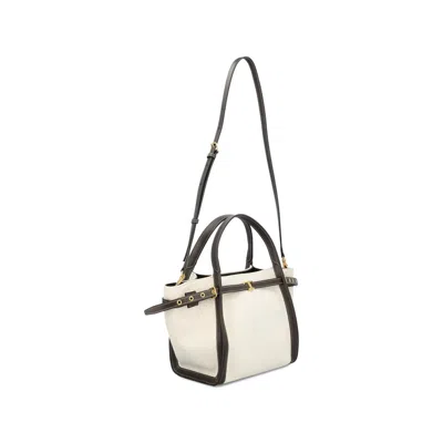 Tod's White Tote Bag With Front Leather Buckled Belt In Cotton Blend Woman
