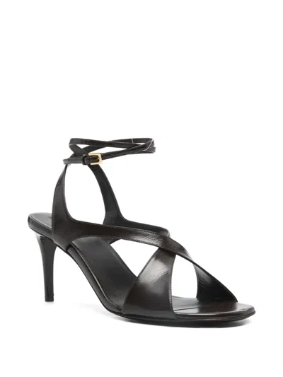 Khaite Liria Leather Crisscross Wrap Ankle-strap Sandals In Black