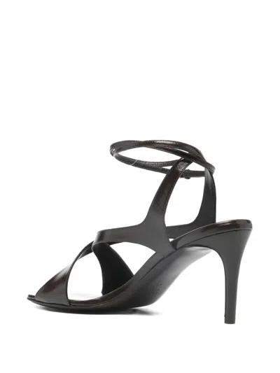 Khaite Liria Leather Crisscross Wrap Ankle-strap Sandals In Black