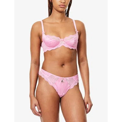 Lounge Womens Dark Pink Oriana Balcony Lace Satin Bra 34dd