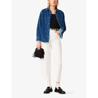 Maje Womens Blue Rhinestone-embellished Denim Shirt In Blue