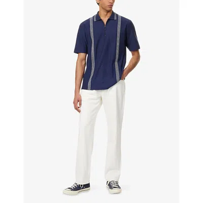 Palmes Panel Zip Polo In Blue