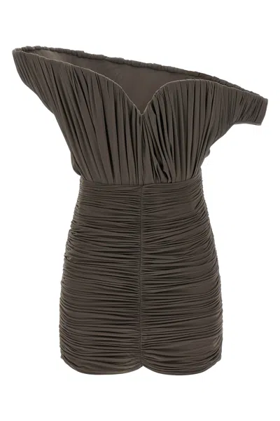 Magda Butrym Sculptural One-shoulder Mini Dress With Rose Petal Detail In Brown
