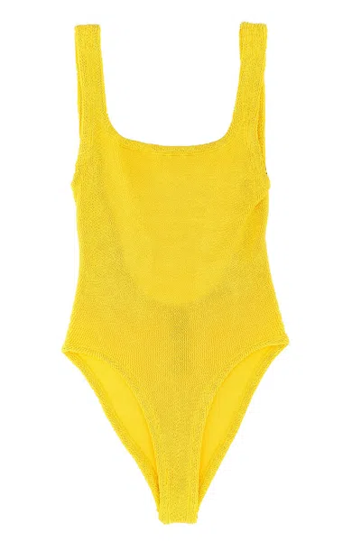 Hunza G Yellow One-piece Swimsuit With Squared Neckline In Tech Fabric Stretch Woman In Yellow