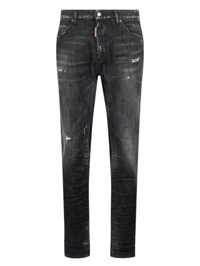 Dsquared2 Stretch Denim Sexy Twist Jeans With Paint Effect Details 17c In Black