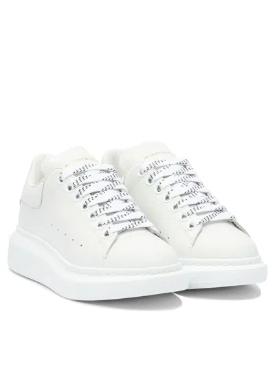 Alexander Mcqueen White Low Top Sneakers With Logo Lettering On Tongue And Heel In Leather Woman