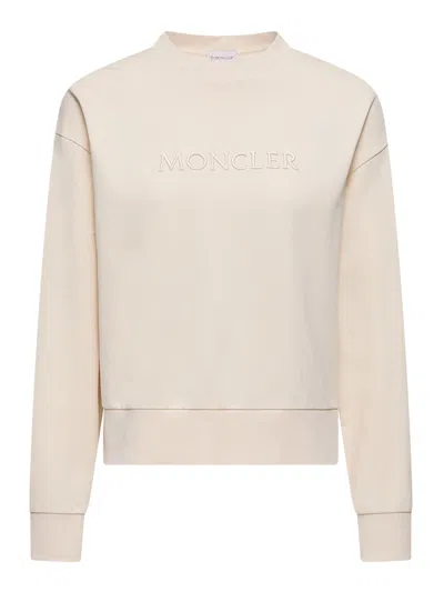 Moncler Crew Neck Sweatshirt Long Sleeves Ribbed Trims In Multi