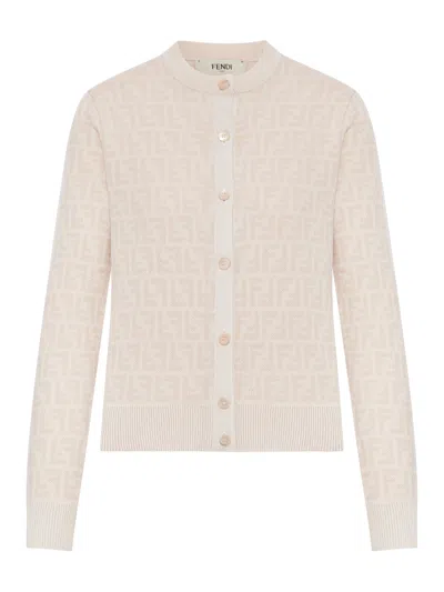 Fendi Patterned Buttoned Cardigan In Pink