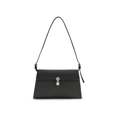 Savette Symmetry Shoulder Bag In Grained Calf Leather In Black