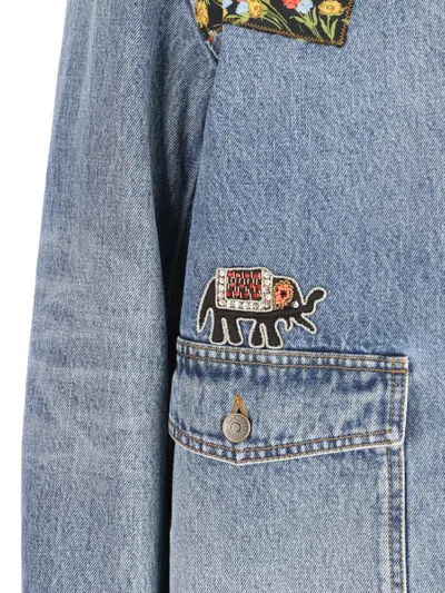 Valentino Denim Jacket Padded Collared Neck Patchwork In Blue