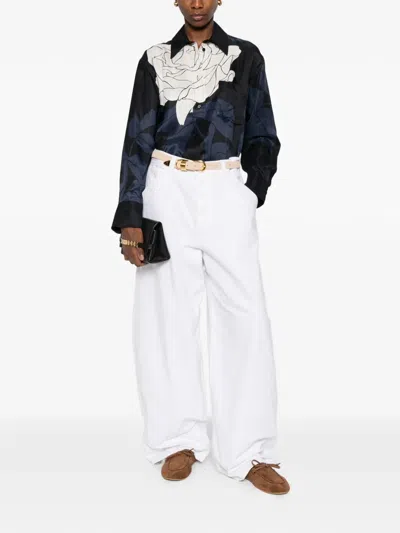 Victoria Beckham Floral Shirt Long Sleeves Collared Neck Pocket In Blue