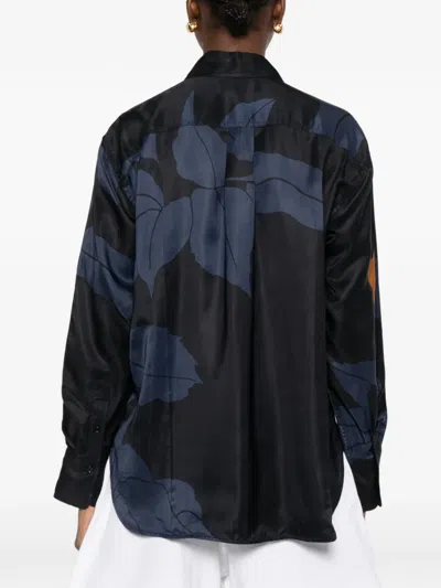 Victoria Beckham Floral Shirt Long Sleeves Collared Neck Pocket In Blue