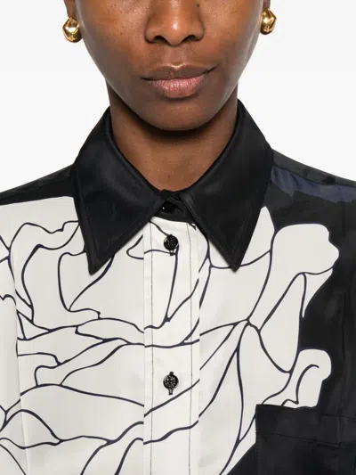 Victoria Beckham Floral Shirt Long Sleeves Collared Neck Pocket In Blue