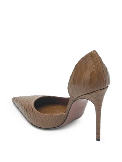 Paris Texas Vera 105 Coffee-colored Leather Pumps With Python-effect In Brown