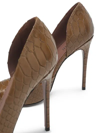 Paris Texas Vera 105 Coffee-colored Leather Pumps With Python-effect In Brown
